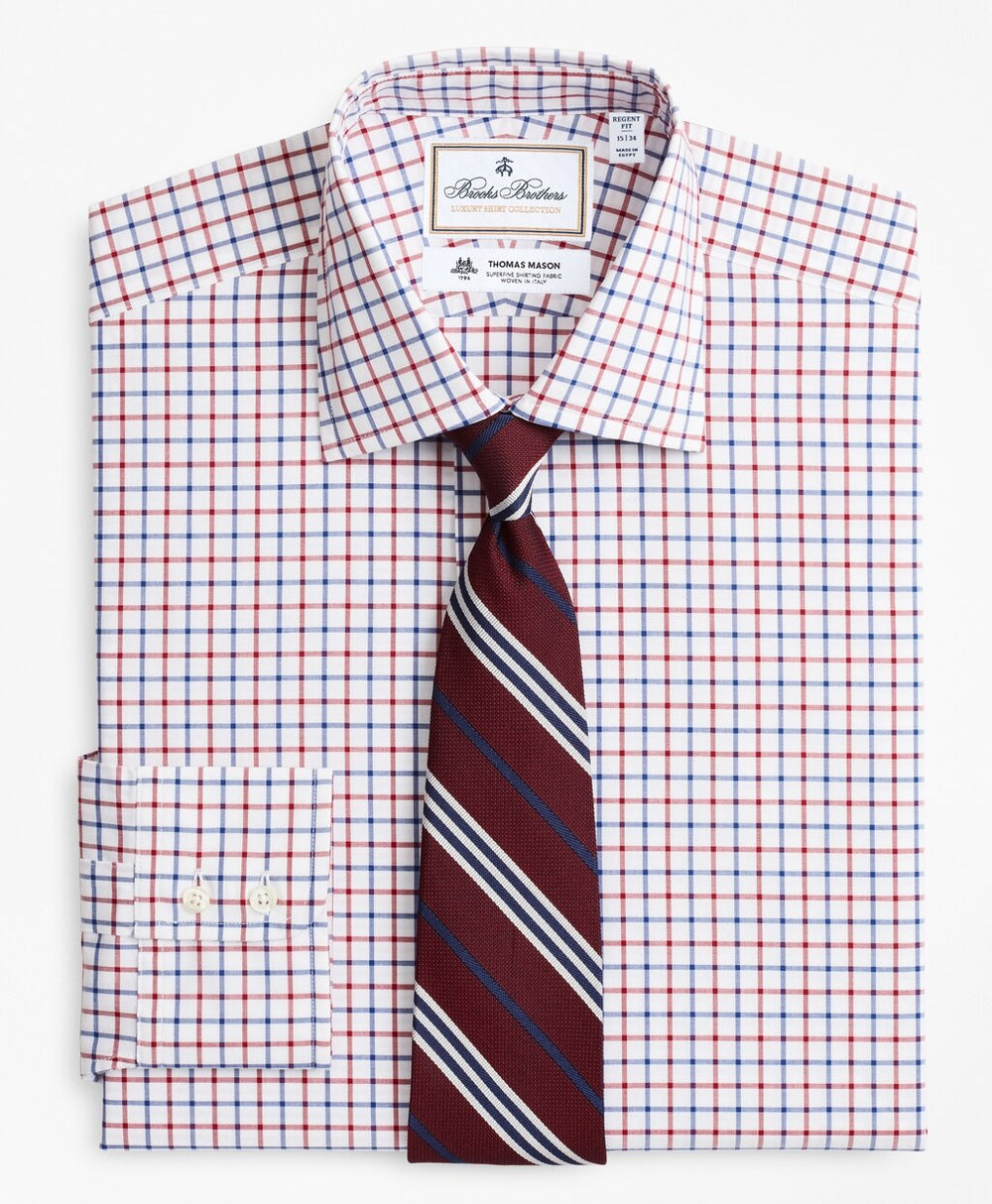 Brooks Brothers Men Luxury Collection Regent Fitted Dress Shirt, Franklin Spread Collar Bold Windowpane
