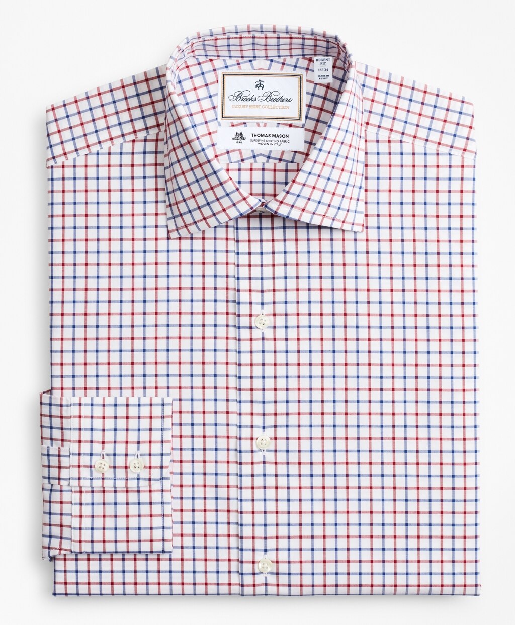 Brooks Brothers Men Luxury Collection Regent Fitted Dress Shirt, Franklin Spread Collar Bold Windowpane