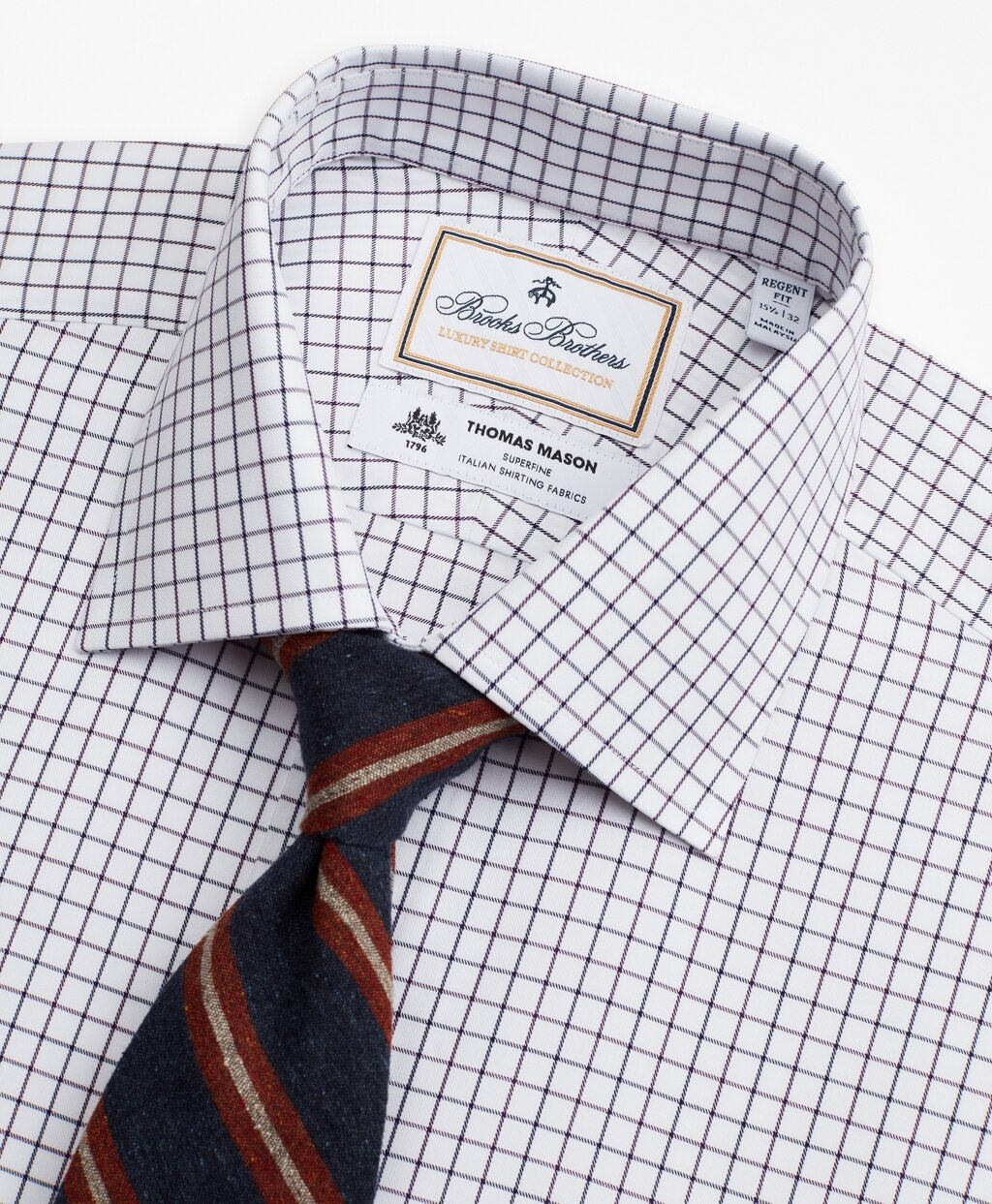 Brooks Brothers Men Luxury Collection Regent Fitted Dress Shirt, Franklin Spread Collar Fine Windowpane