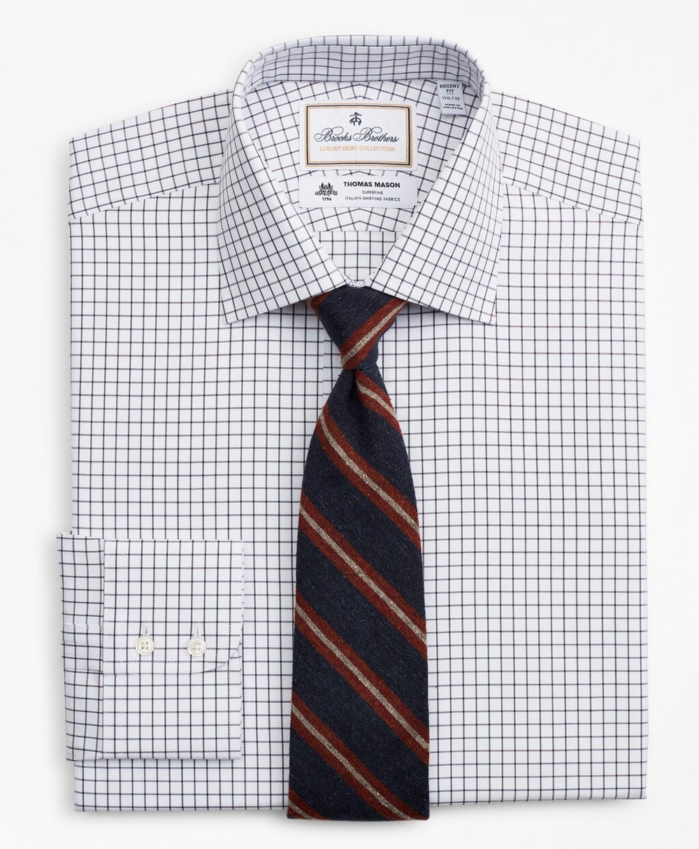 Brooks Brothers Men Luxury Collection Regent Fitted Dress Shirt, Franklin Spread Collar Fine Windowpane