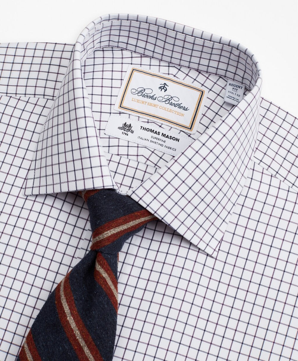 Brooks Brothers Men Luxury Collection Regent Fitted Dress Shirt, Franklin Spread Collar Fine Windowpane