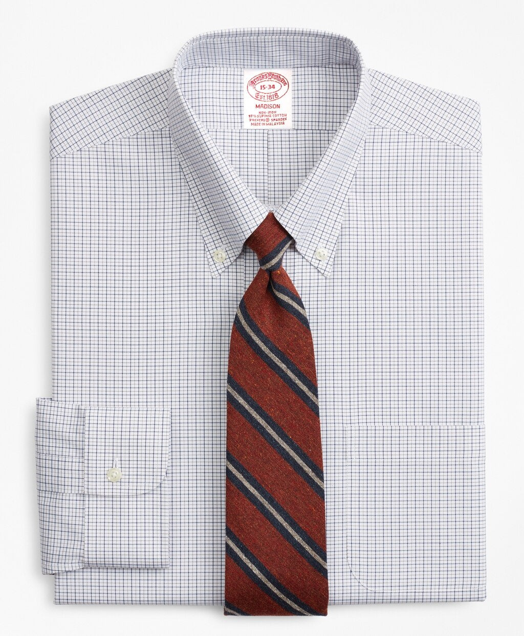 Brooks Brothers Men Stretch Madison Classic-Fit Dress Shirt, Non-Iron Grid Check