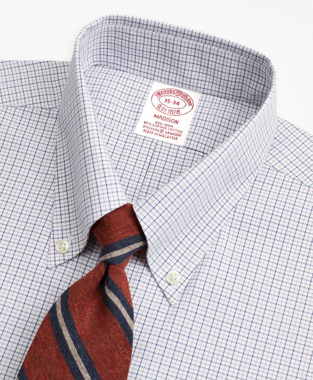 Brooks Brothers Men Stretch Madison Classic-Fit Dress Shirt, Non-Iron Grid Check