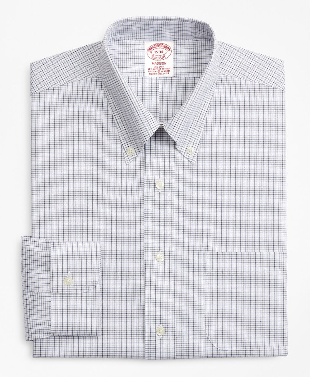 Brooks Brothers Men Stretch Madison Classic-Fit Dress Shirt, Non-Iron Grid Check