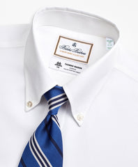 Brooks Brothers Men Luxury Collection Milano Slim-Fit Dress Shirt, Button-Down Collar Self-Stripe