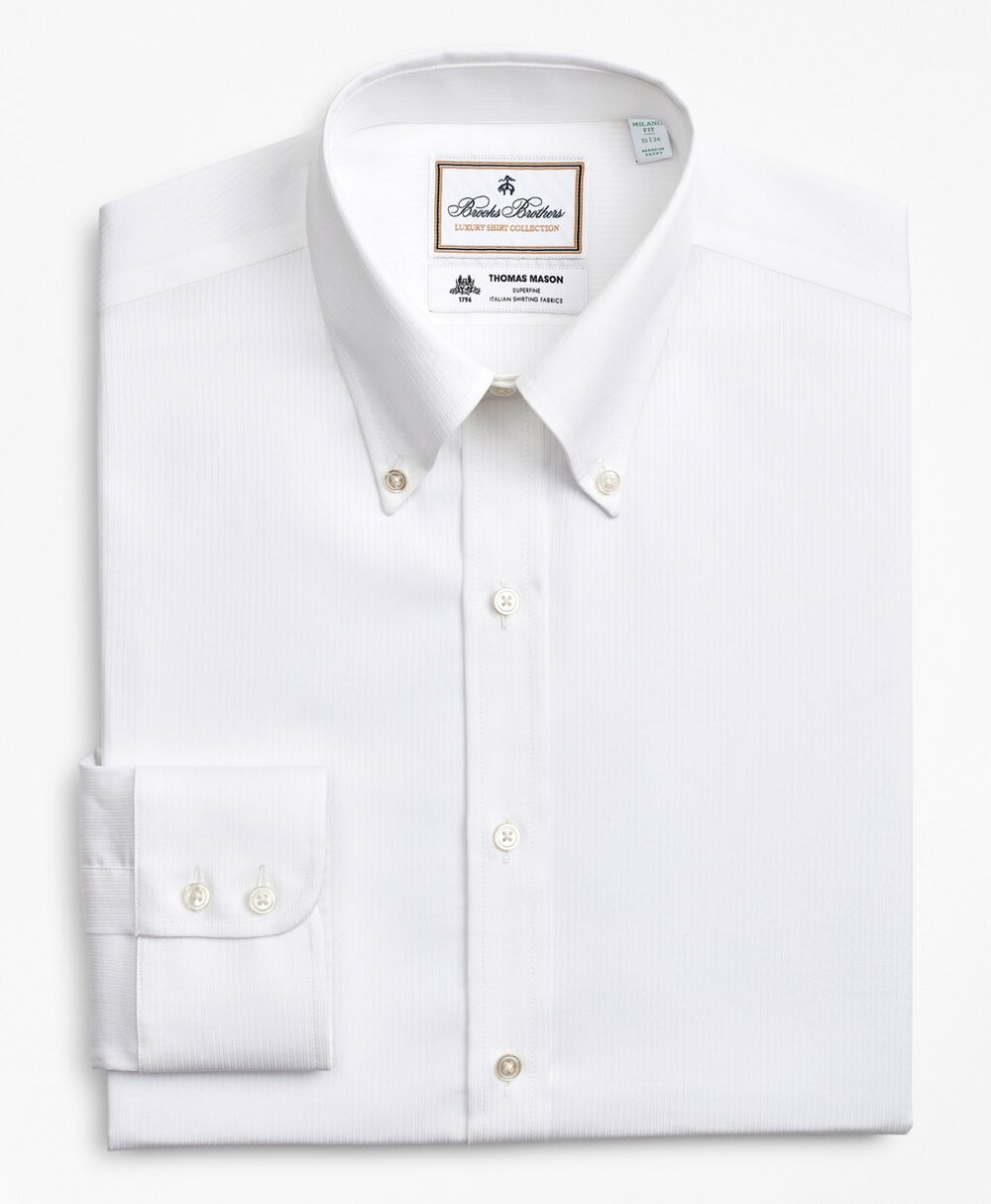 Brooks Brothers Men Luxury Collection Milano Slim-Fit Dress Shirt, Button-Down Collar Self-Stripe