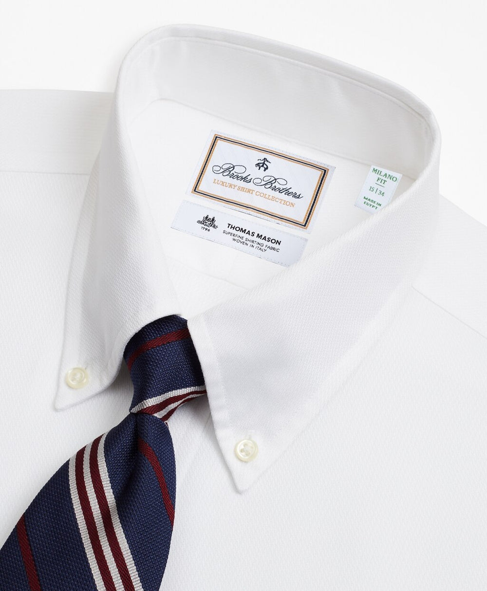 Brooks Brothers Men Luxury Collection Milano Slim-Fit Dress Shirt, Button-Down Collar Textured