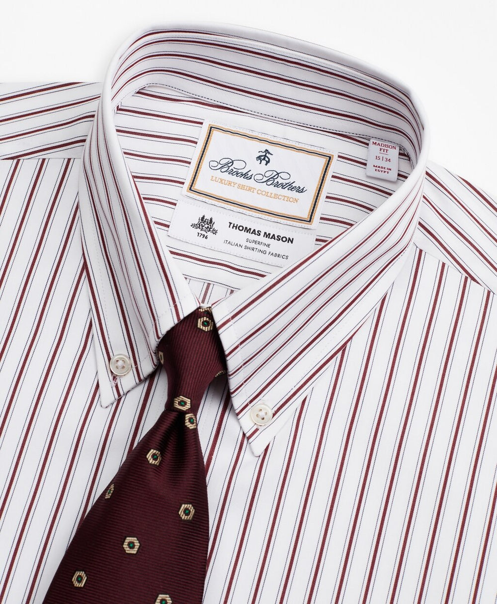 Brooks Brothers Men Luxury Collection Milano Slim-Fit Dress Shirt, Button-Down Collar Stripe