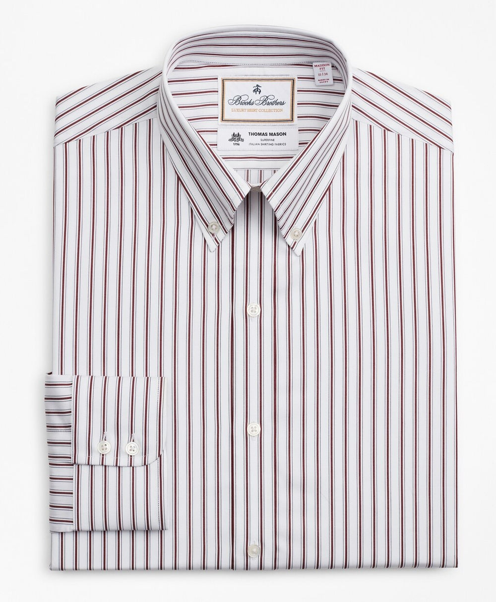 Brooks Brothers Men Luxury Collection Milano Slim-Fit Dress Shirt, Button-Down Collar Stripe