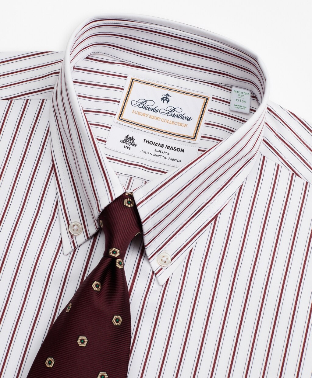 Brooks Brothers Men Luxury Collection Madison Classic-Fit Dress Shirt, Button-Down Collar Stripe