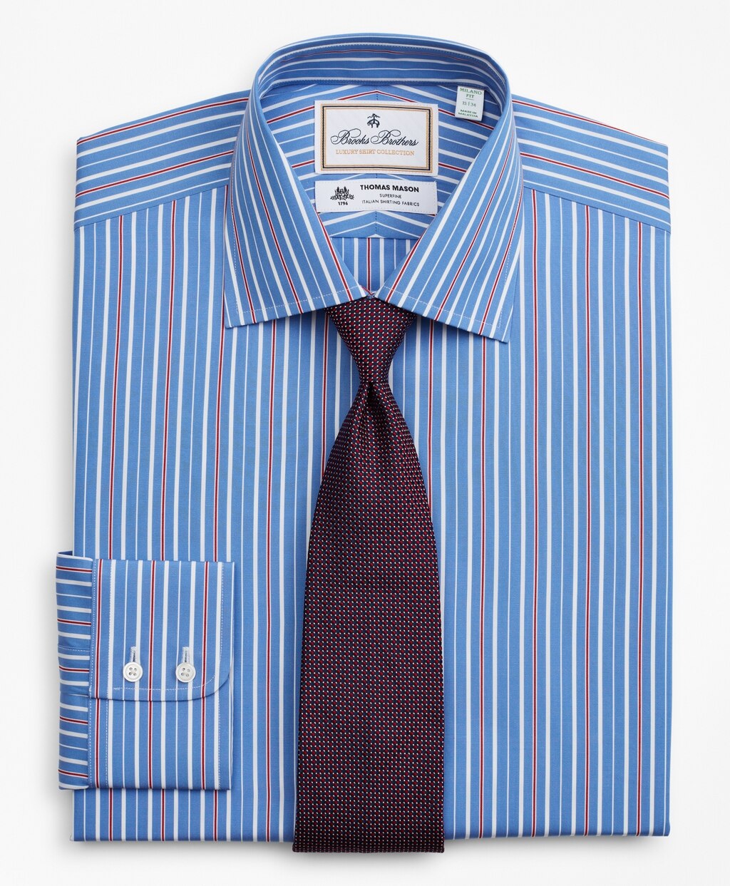 Brooks Brothers Men Luxury Collection Milano Slim-Fit Dress Shirt, Franklin Spread Collar Multi-Stripe