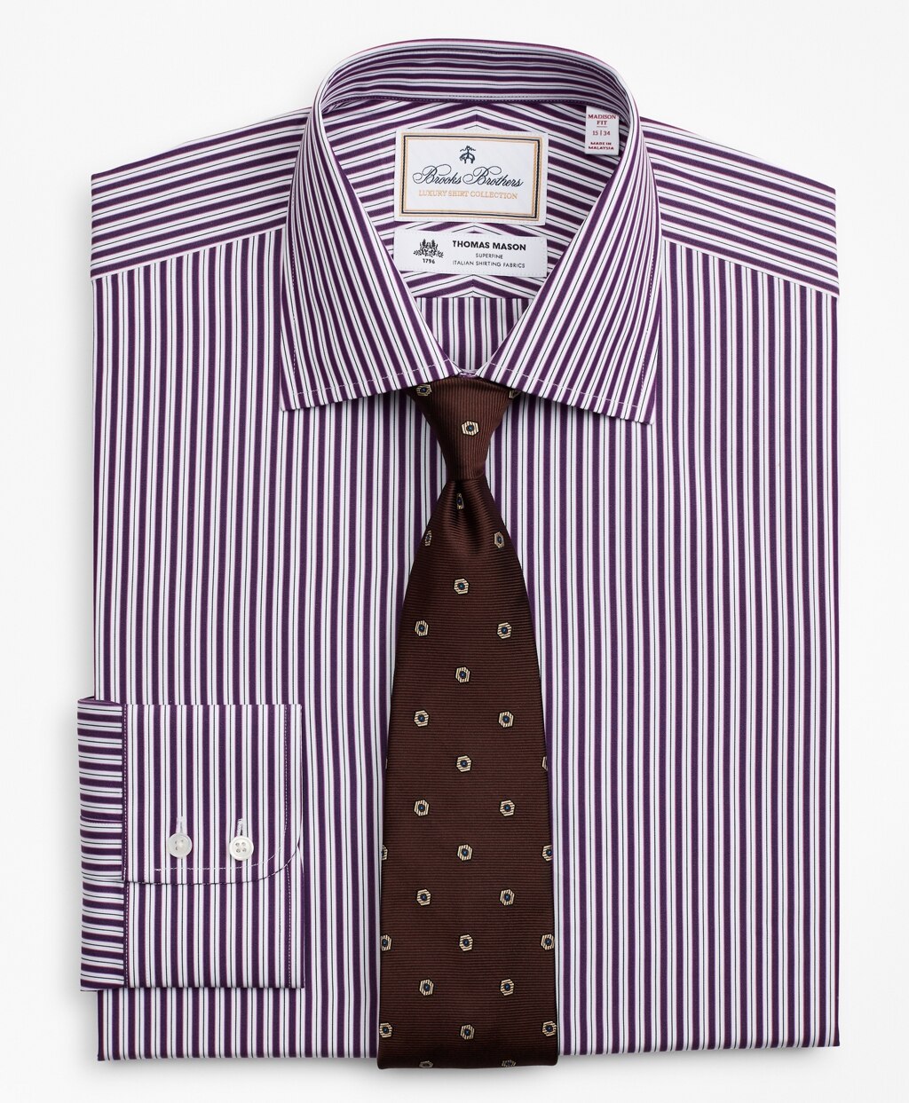 Brooks Brothers Men Luxury Collection Milano Slim-Fit Dress Shirt, Franklin Spread Collar Double-Stripe