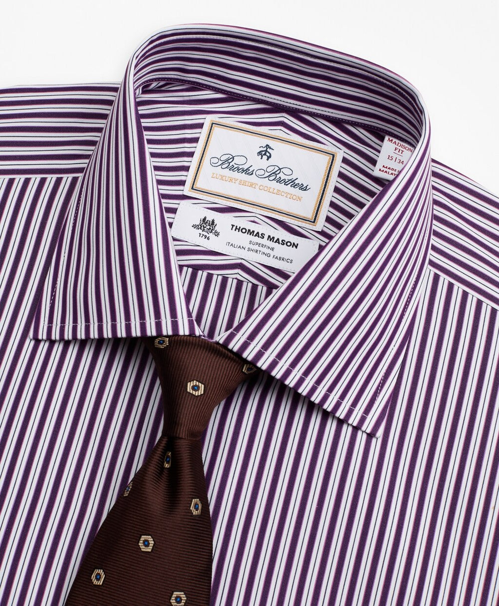 Brooks Brothers Men Luxury Collection Milano Slim-Fit Dress Shirt, Franklin Spread Collar Double-Stripe