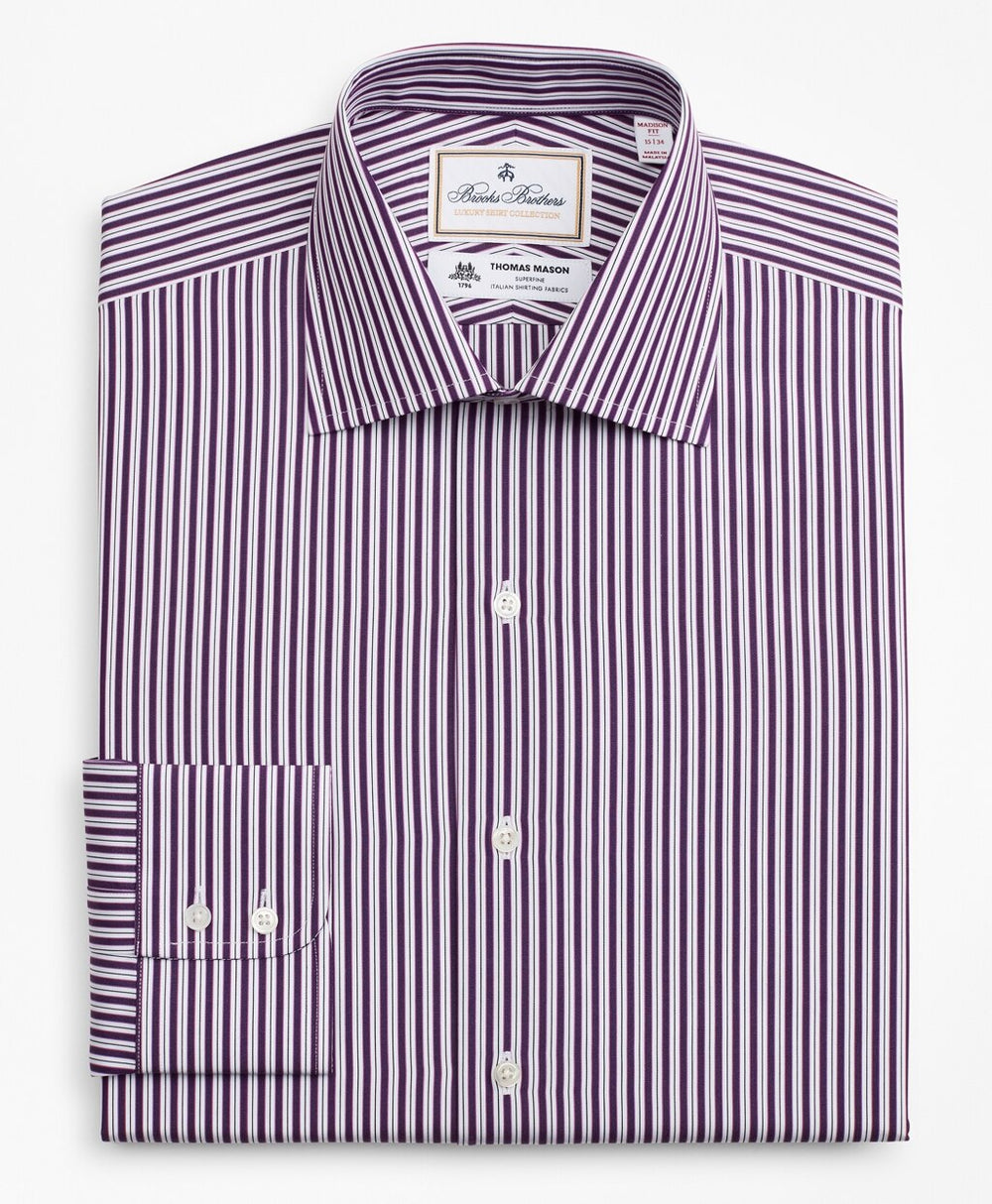 Brooks Brothers Men Luxury Collection Milano Slim-Fit Dress Shirt, Franklin Spread Collar Double-Stripe