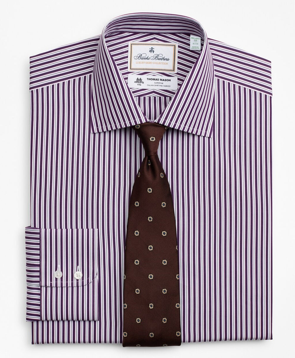 Brooks Brothers Men Luxury Collection Madison Classic-Fit Dress Shirt, Franklin Spread Collar Double-Stripe