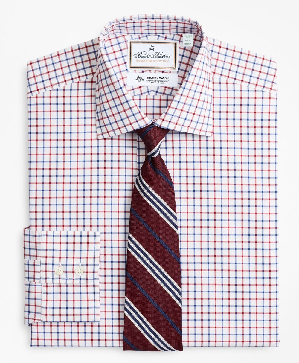 Brooks Brothers Men Luxury Collection Milano Slim-Fit Dress Shirt, Franklin Spread Collar Bold Windowpane