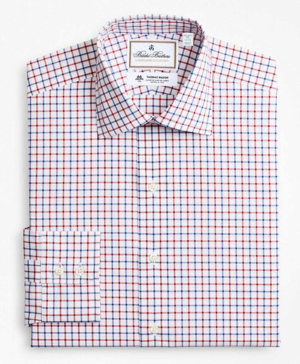 Brooks Brothers Men Luxury Collection Milano Slim-Fit Dress Shirt, Franklin Spread Collar Bold Windowpane