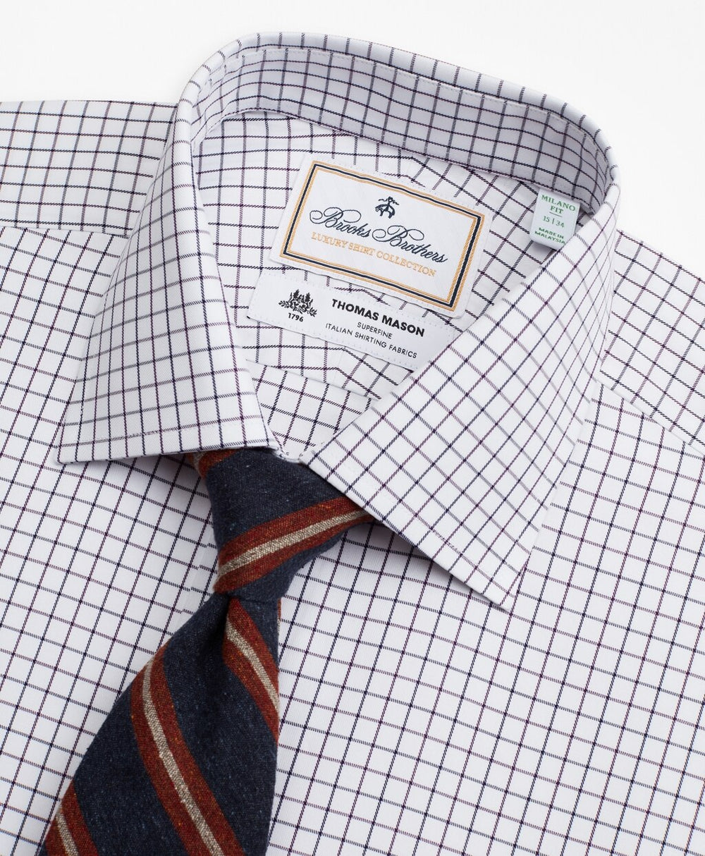 Brooks Brothers Men Luxury Collection Milano Slim-Fit Dress Shirt, Franklin Spread Collar Fine Windowpane