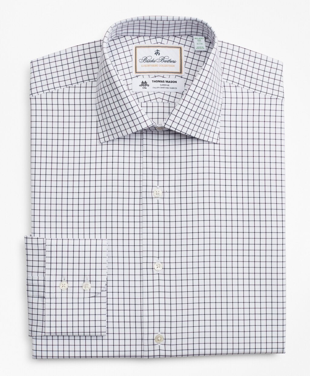Brooks Brothers Men Luxury Collection Milano Slim-Fit Dress Shirt, Franklin Spread Collar Fine Windowpane