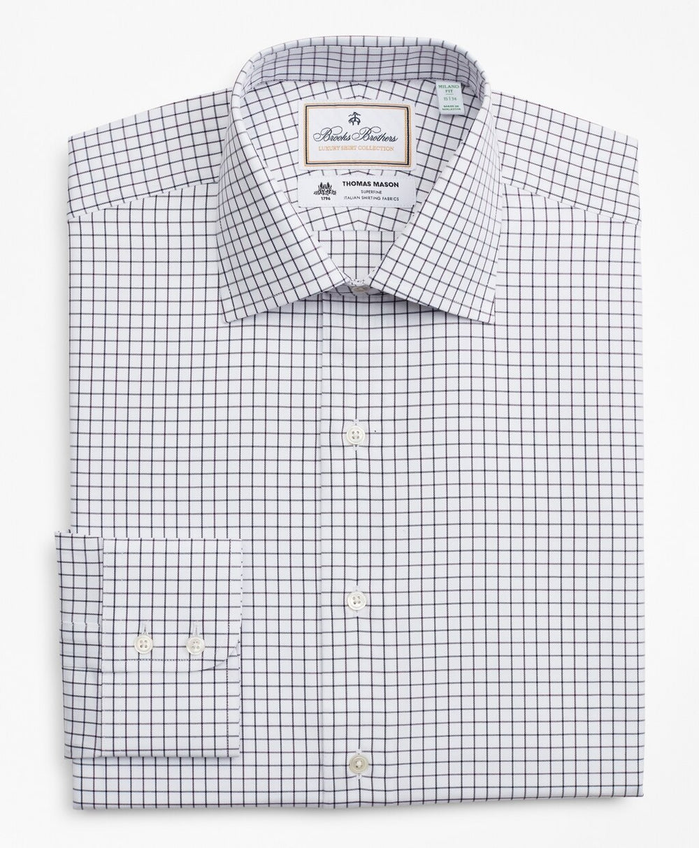 Brooks Brothers Men Luxury Collection Milano Slim-Fit Dress Shirt, Franklin Spread Collar Fine Windowpane