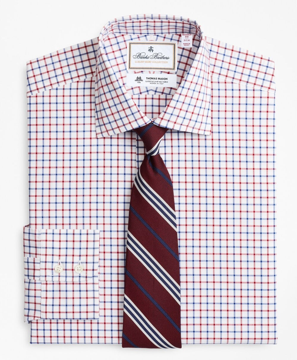 Brooks Brothers Men Luxury Collection Madison Classic-Fit Dress Shirt, Franklin Spread Collar Bold Windowpane