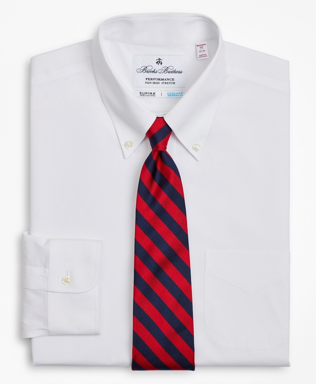 Brooks Brothers Men Madison Classic-Fit Dress Shirt, Performance Non-Iron with COOLMAX®, Button-Down Collar Broadcloth