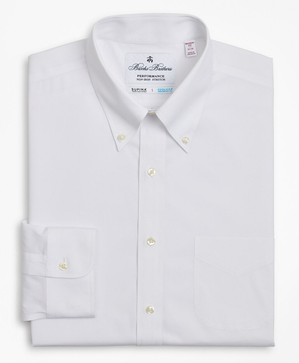 Brooks Brothers Men Madison Classic-Fit Dress Shirt, Performance Non-Iron with COOLMAX®, Button-Down Collar Broadcloth