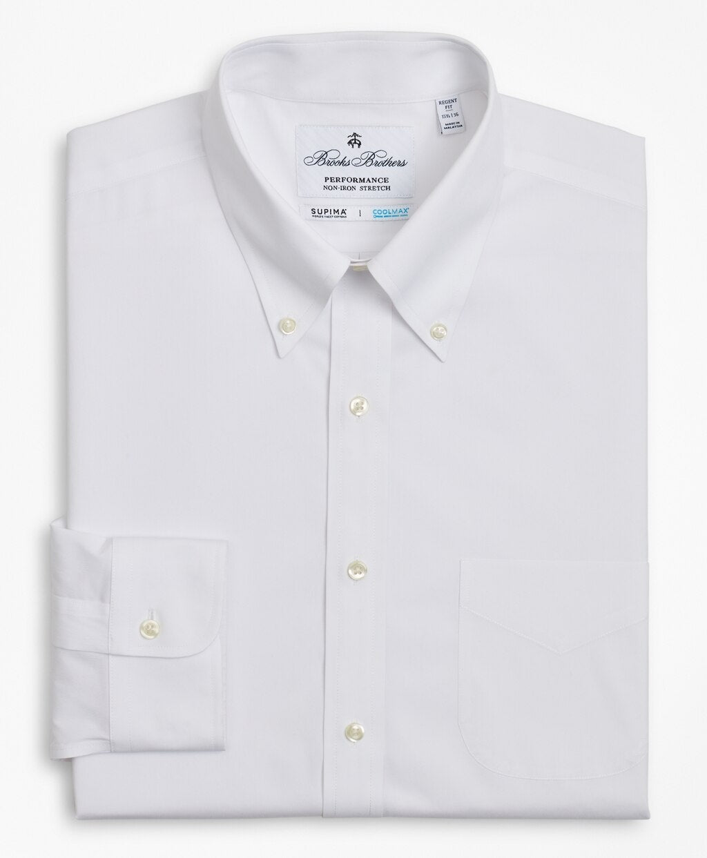 Brooks Brothers Men Regent Fitted Dress Shirt, Performance Non-Iron with COOLMAX®, Button-Down Collar Broadcloth
