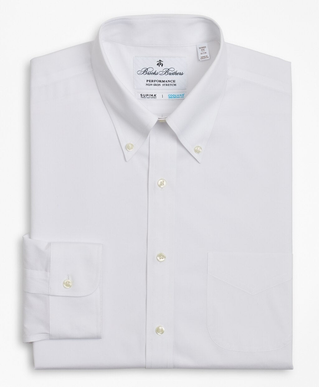 Brooks Brothers Men Soho Extra-Slim Fit Dress Shirt, Performance Non-Iron with COOLMAX®, Button-Down Collar Broadcloth