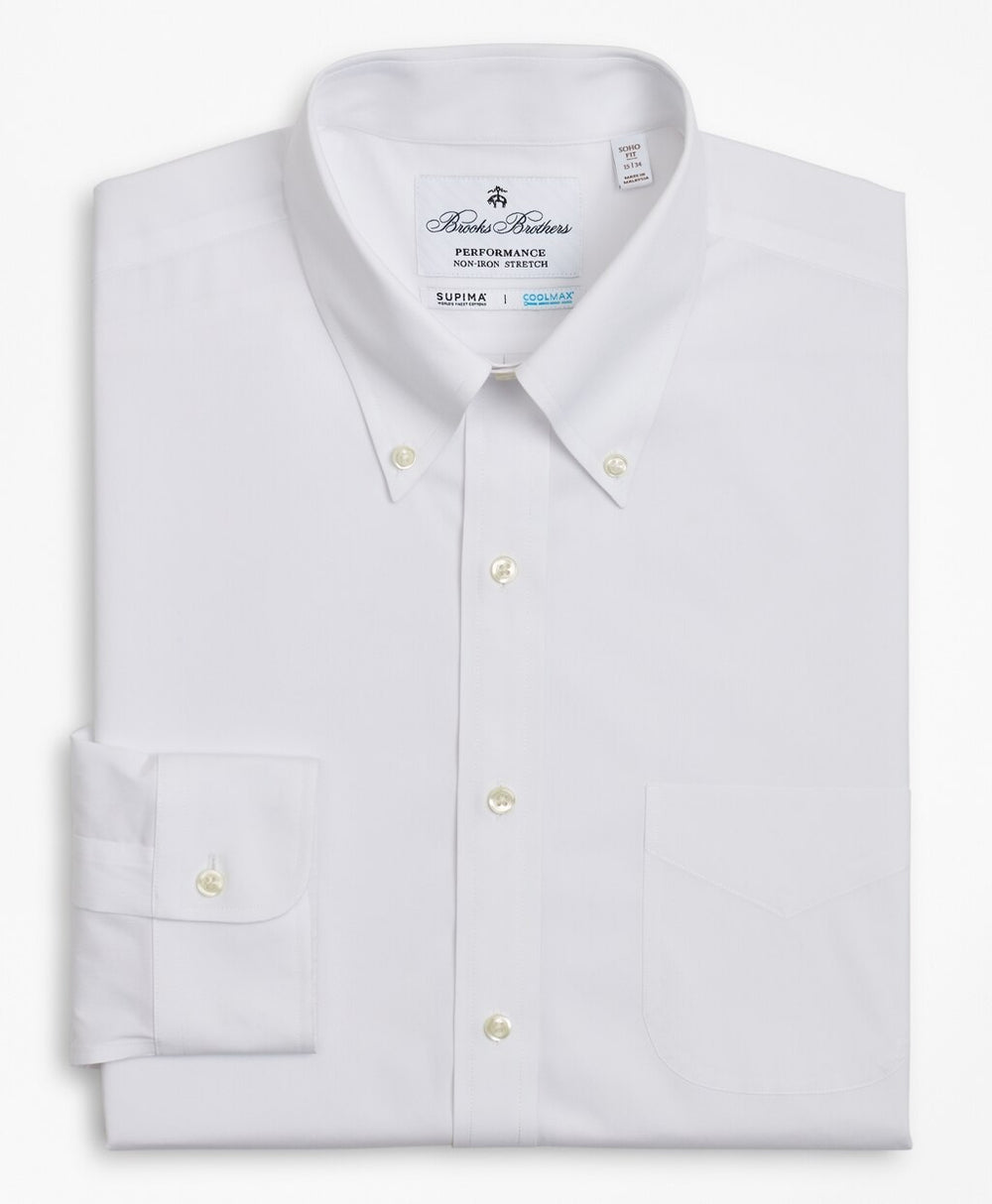 Brooks Brothers Men Soho Extra-Slim Fit Dress Shirt, Performance Non-Iron with COOLMAX®, Button-Down Collar Broadcloth
