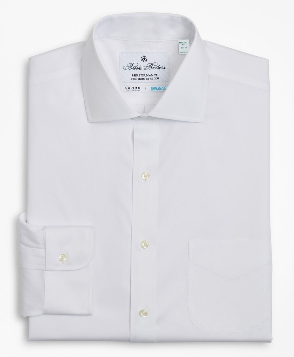 Brooks Brothers Men Milano Slim Fit Dress Shirt, Performance Non-Iron with COOLMAX®, English Spread Collar Broadcloth
