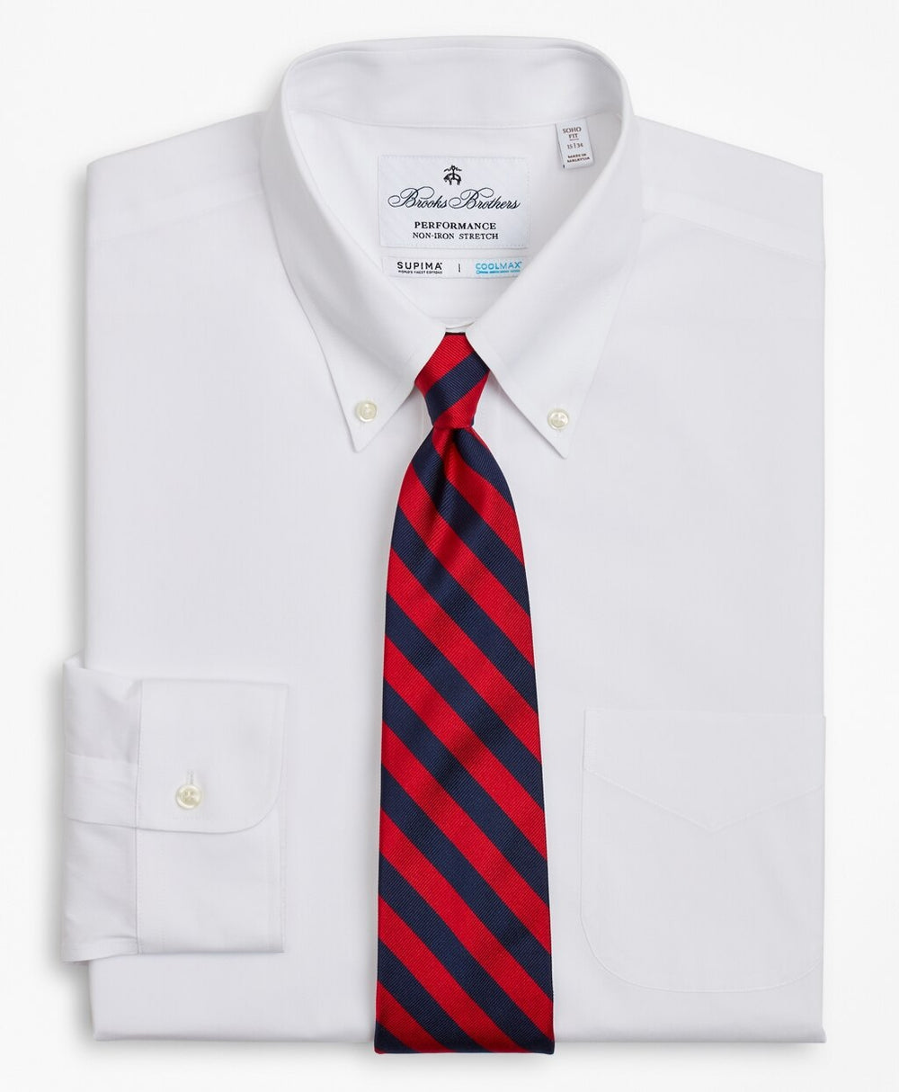 Brooks Brothers Men Soho Extra-Slim Fit Dress Shirt, Performance Non-Iron with COOLMAX®, Button-Down Collar Twill
