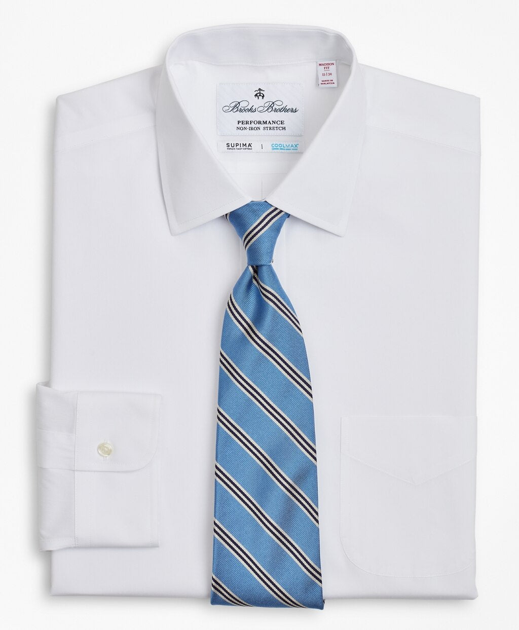 Brooks Brothers Men Madison Classic-Fit Dress Shirt, Performance Non-Iron with COOLMAX®, Ainsley Collar Twill