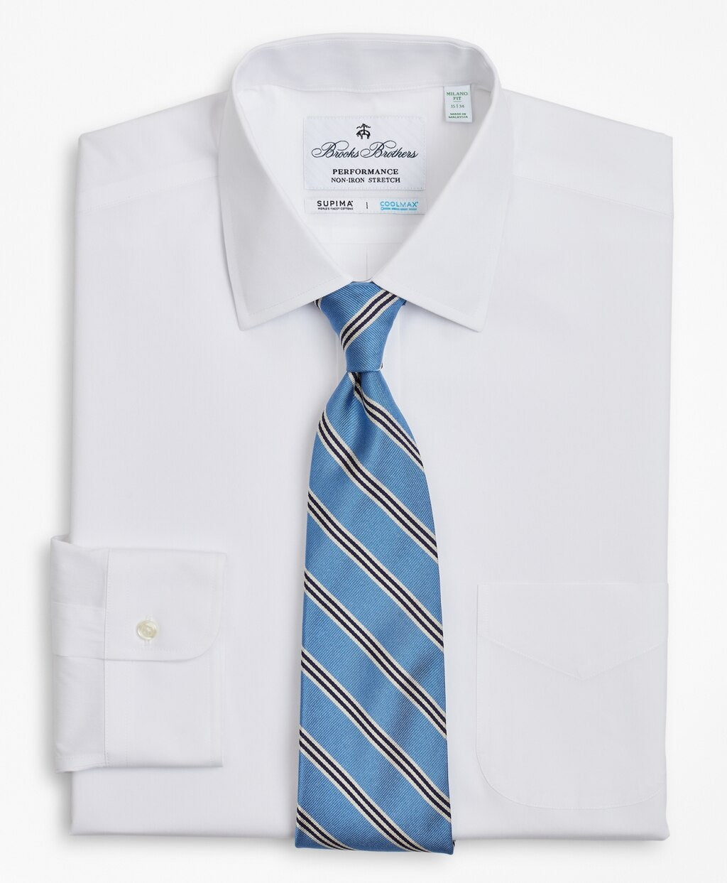Brooks Brothers Men Milano Slim Fit Dress Shirt, Performance Non-Iron with COOLMAX®, Ainsley Collar Twill