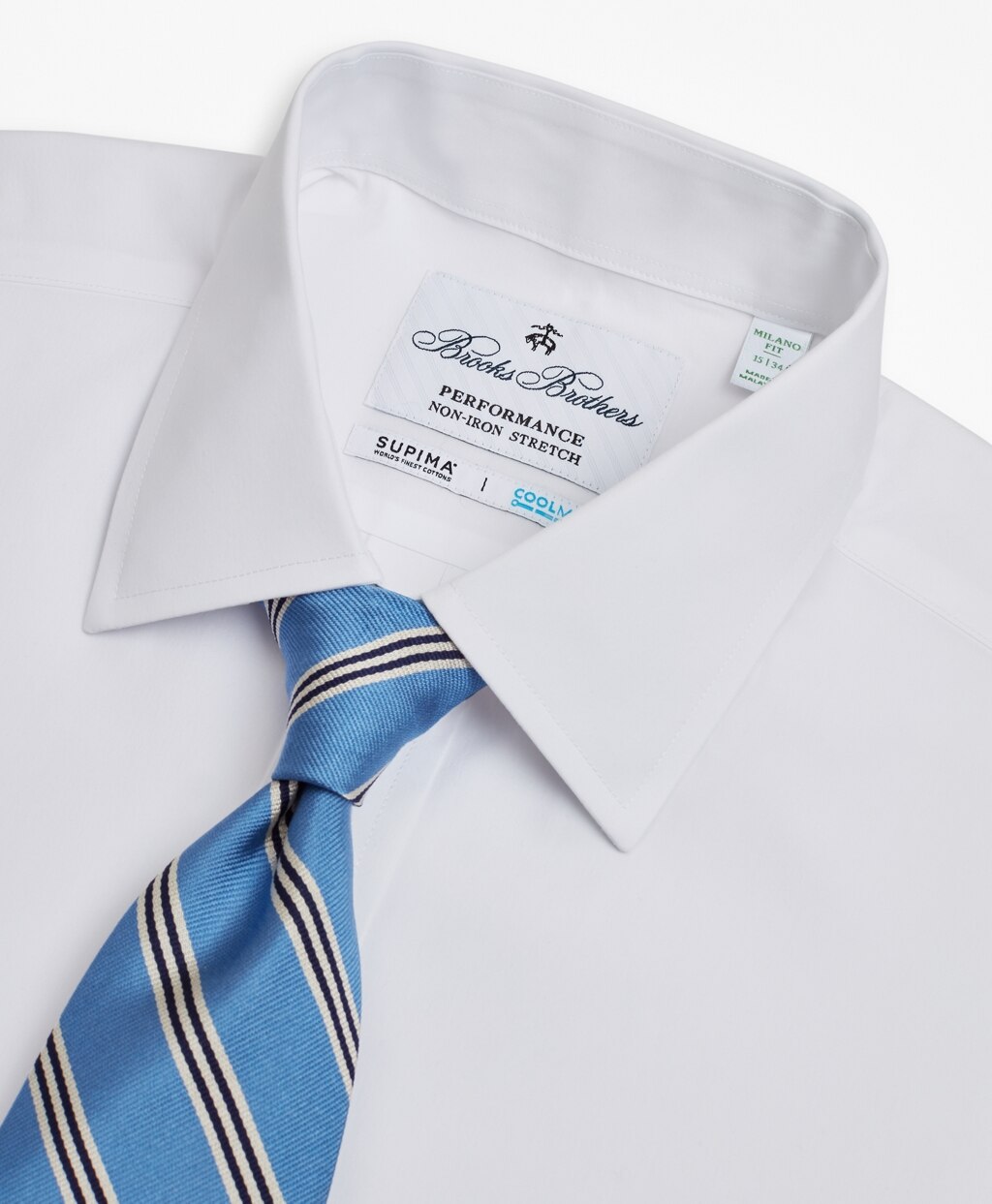 Brooks Brothers Men Milano Slim Fit Dress Shirt, Performance Non-Iron with COOLMAX®, Ainsley Collar Twill