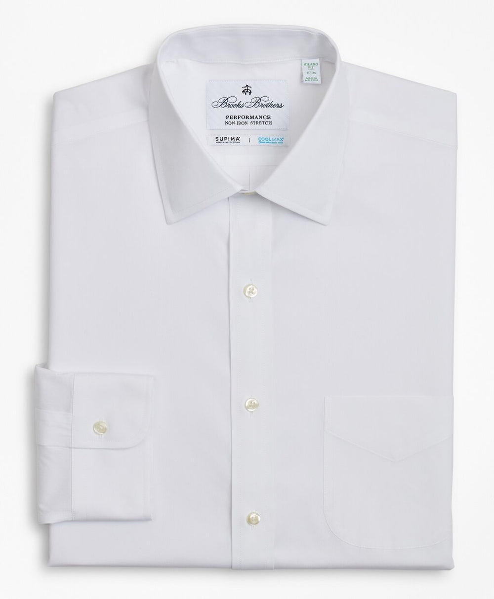 Brooks Brothers Men Milano Slim Fit Dress Shirt, Performance Non-Iron with COOLMAX®, Ainsley Collar Twill
