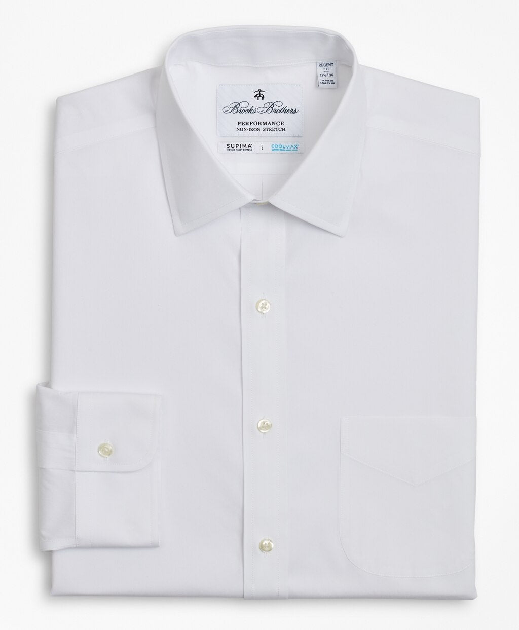 Brooks Brothers Men Regent Fitted Dress Shirt, Performance Non-Iron with COOLMAX®, Ainsley Collar Twill