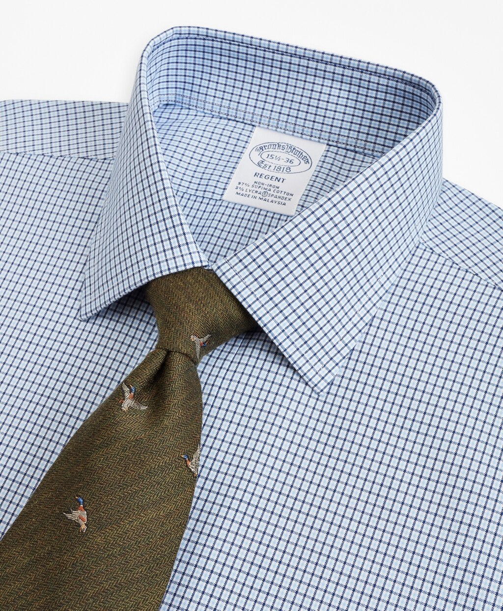 Brooks Brothers Men Stretch Regent Fitted Dress Shirt, Non-Iron Check