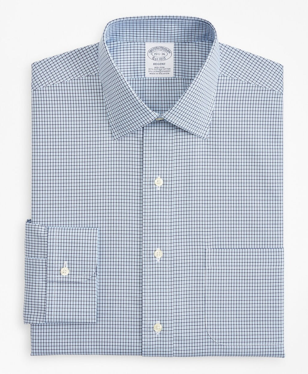 Brooks Brothers Men Stretch Regent Fitted Dress Shirt, Non-Iron Check