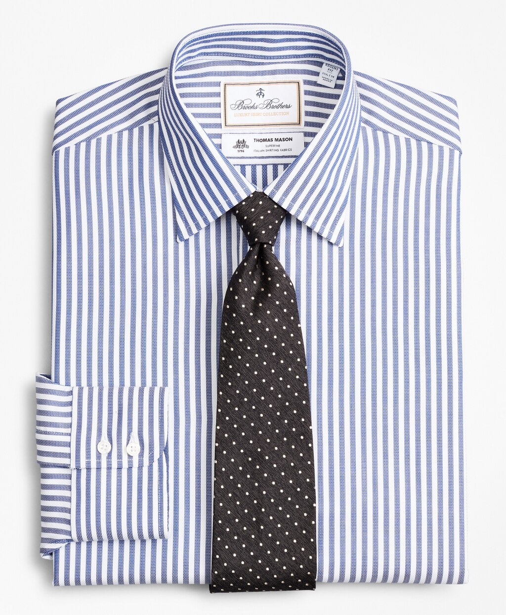 Brooks Brothers Men Luxury Collection Regent Fitted Dress Shirt, Franklin Spread Collar Bengal Stripe