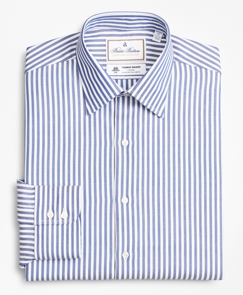 Brooks Brothers Men Luxury Collection Regent Fitted Dress Shirt, Franklin Spread Collar Bengal Stripe