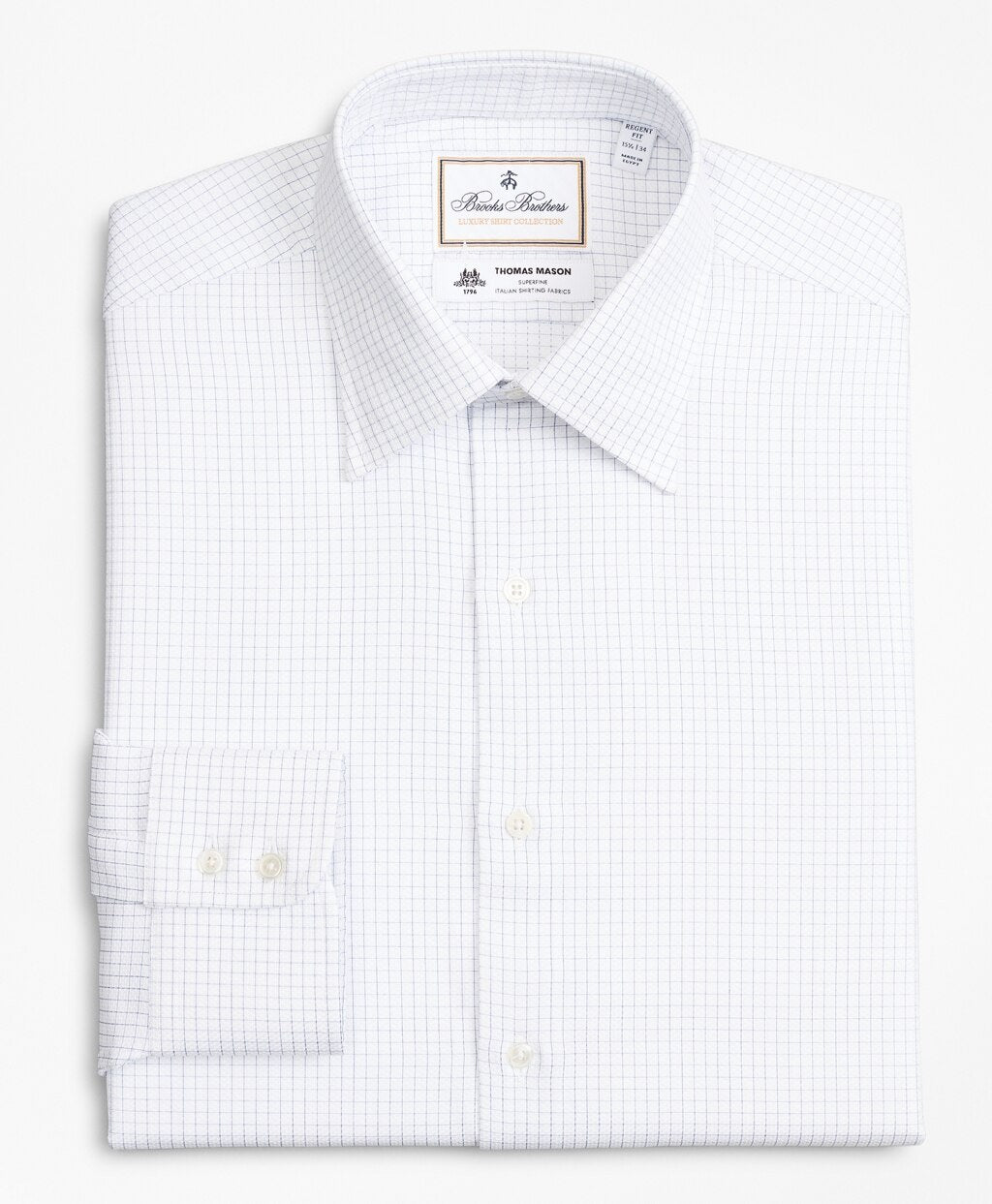 Brooks Brothers Men Luxury Collection Regent Fitted Dress Shirt, Franklin Spread Collar Fine Windowpane