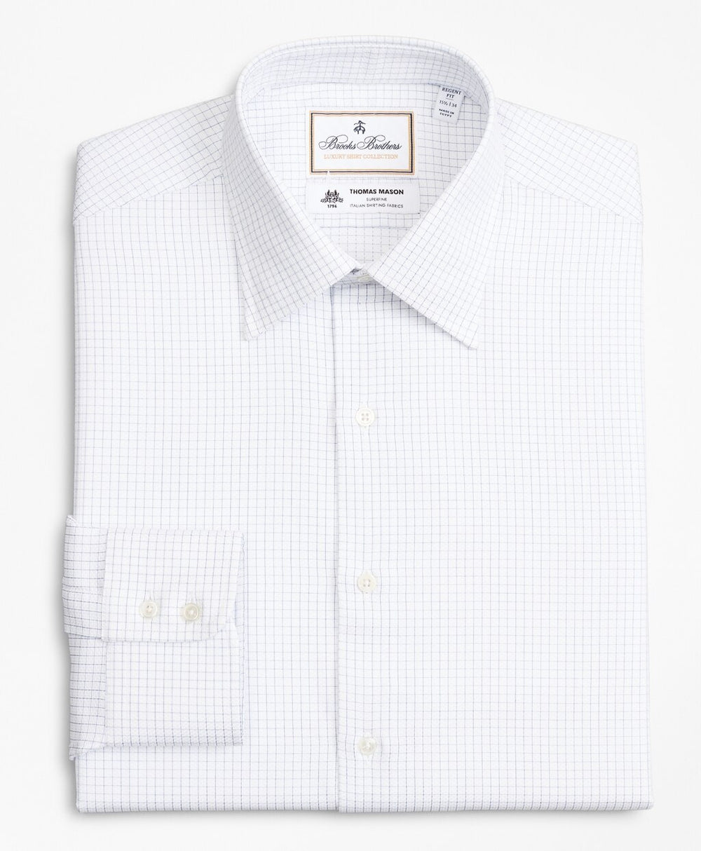 Brooks Brothers Men Luxury Collection Regent Fitted Dress Shirt, Franklin Spread Collar Fine Windowpane