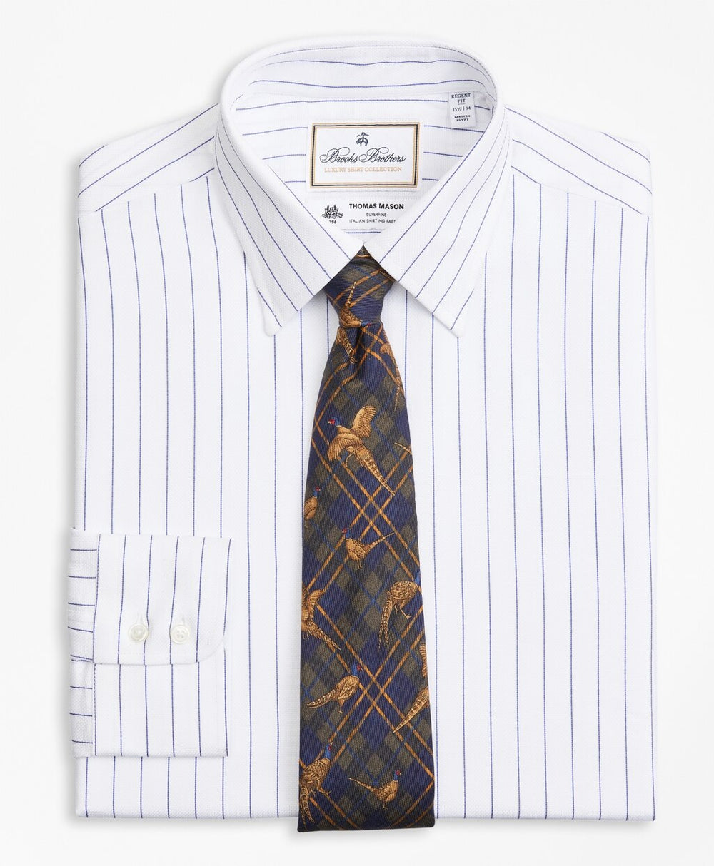 Brooks Brothers Men Luxury Collection Regent Fitted Dress Shirt, Franklin Spread Collar Pinstripe