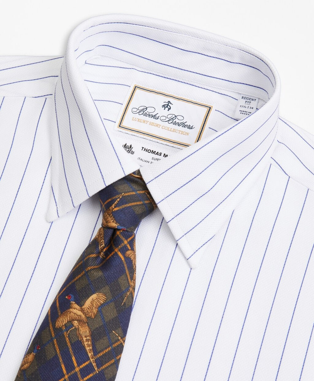 Brooks Brothers Men Luxury Collection Regent Fitted Dress Shirt, Franklin Spread Collar Pinstripe