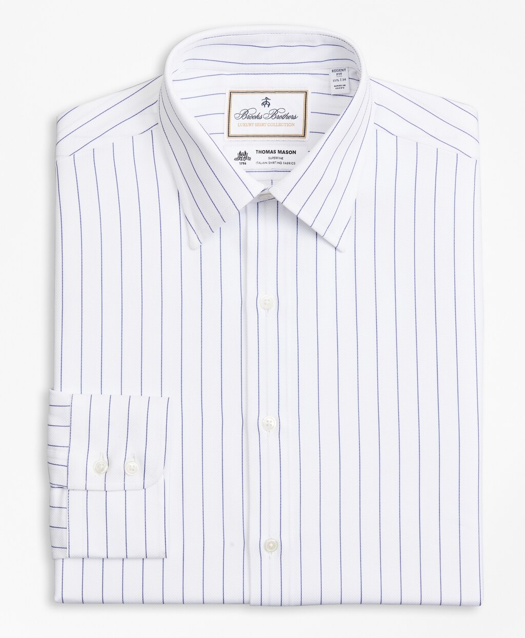 Brooks Brothers Men Luxury Collection Regent Fitted Dress Shirt, Franklin Spread Collar Pinstripe
