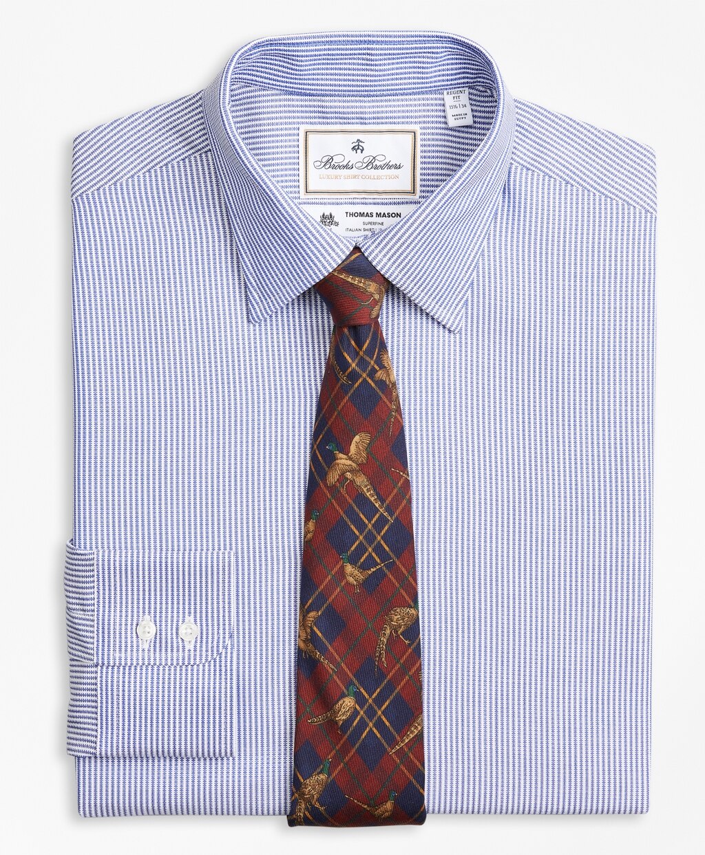 Brooks Brothers Men Luxury Collection Regent Fitted Dress Shirt, Franklin Spread Collar Track Stripe