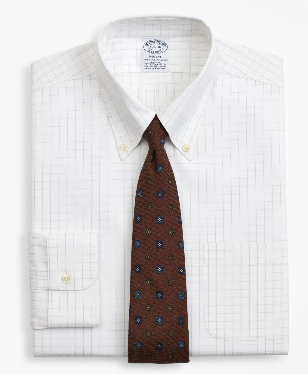 Brooks Brothers Men Stretch Regent Fitted Dress Shirt, Non-Iron Windowpane