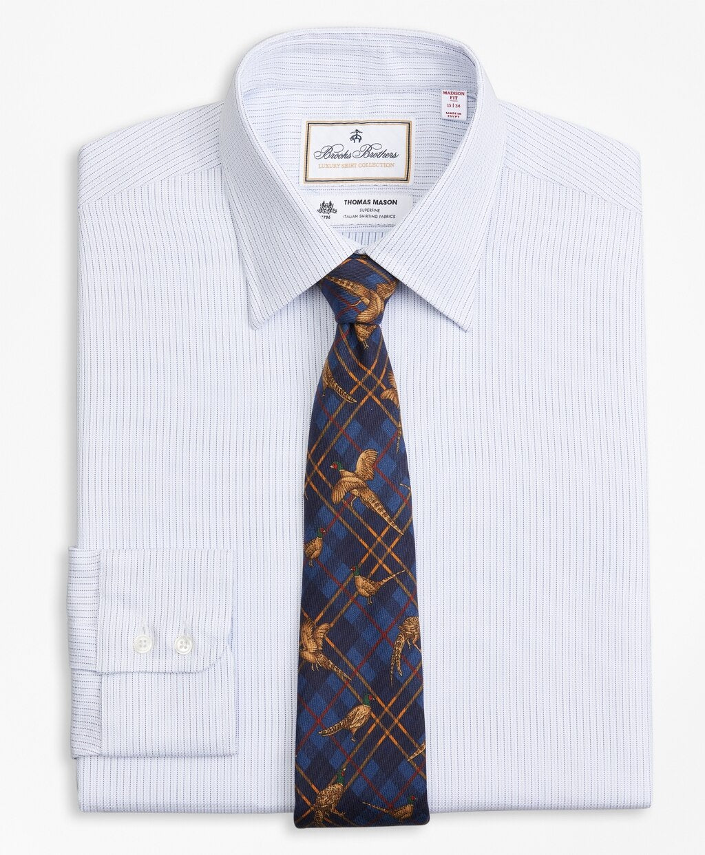 Brooks Brothers Men Luxury Collection Madison Classic-Fit Dress Shirt, Franklin Spread Collar  Textured Stripe