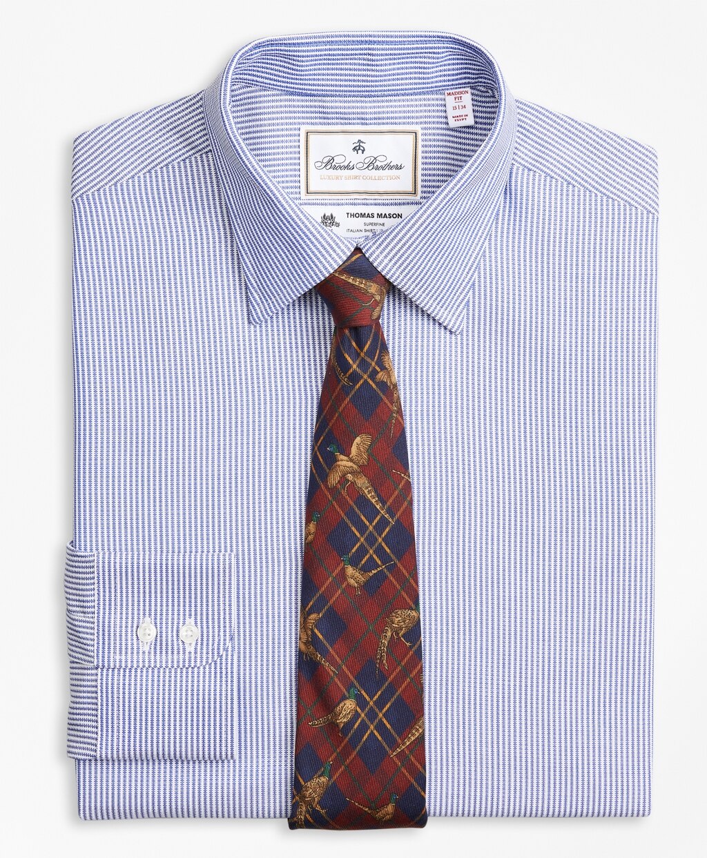 Brooks Brothers Men Luxury Collection Madison Classic-Fit Dress Shirt, Franklin Spread Collar Track Stripe